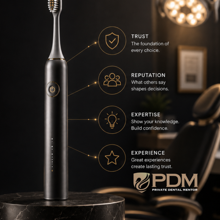 Electric toothbrush illustrating how dentists can build patient trust through reputation, expertise and experience.